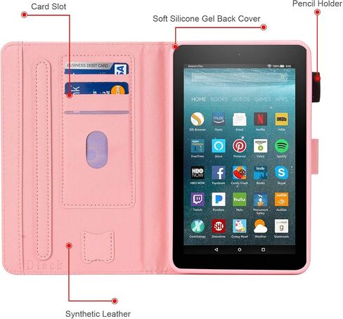 Dteck Case Fits for Kindle Fire 7 Tablet (7 Inch) (9th/7th/5th Generation, 2019/2017/2015 Release) - Shockproof Protective Leather Magnetic Case with Stand/Hand Strap, Smart Flip Cover (Pink Blue) in Saudi Arabia