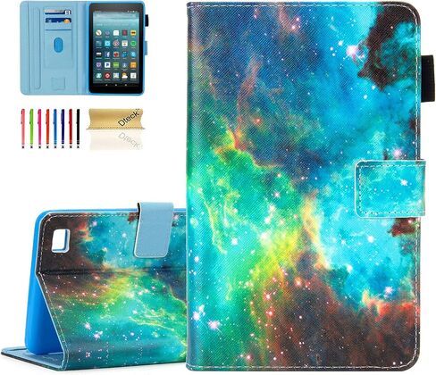 Dteck Case Fits for Kindle Fire 7 Tablet (7 Inch) (9th/7th/5th Generation, 2019/2017/2015 Release) - Shockproof Protective Leather Magnetic Case with Stand/Hand Strap, Smart Flip Cover (Pink Blue) in Saudi Arabia