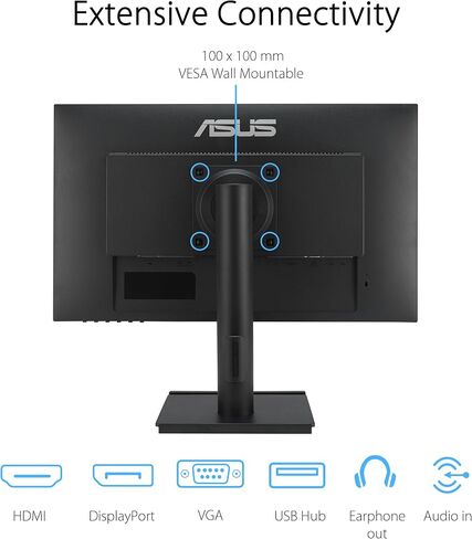 ASUS 24" 1080P Business Monitor (VA24DQFS) - IPS, Frameless, 100Hz, 1ms, Adaptive-Sync, HDMI, DisplayPort, VGA, for Working and Gaming, Ergonomic Design, Blue Light Filter, Flicker Free, 3 yr warranty in Saudi Arabia