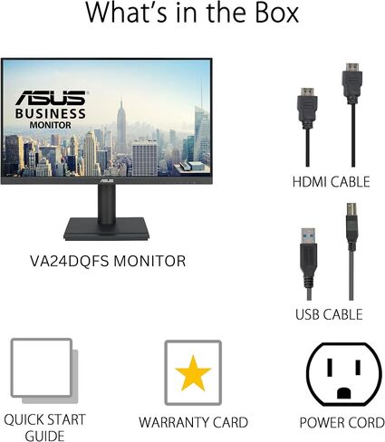 ASUS 24" 1080P Business Monitor (VA24DQFS) - IPS, Frameless, 100Hz, 1ms, Adaptive-Sync, HDMI, DisplayPort, VGA, for Working and Gaming, Ergonomic Design, Blue Light Filter, Flicker Free, 3 yr warranty in Saudi Arabia