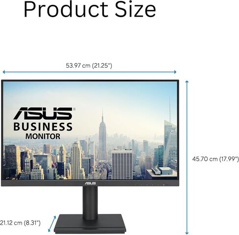 ASUS 24" 1080P Business Monitor (VA24DQFS) - IPS, Frameless, 100Hz, 1ms, Adaptive-Sync, HDMI, DisplayPort, VGA, for Working and Gaming, Ergonomic Design, Blue Light Filter, Flicker Free, 3 yr warranty in Saudi Arabia