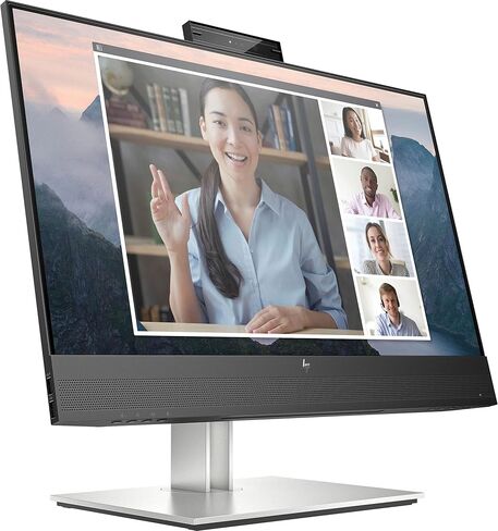 شاشة HP E24mv G4 23.8 بوصة عالية الدقة LCD 16:9 IPS، مضادة للانعكاس، 1920 × 1080، HDMI - VGA - DisplayPort، محور USB، كاميرا ويب، فيديو - صوت، أسود - فضي in Saudi Arabia