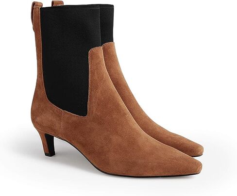 Coutgo Womens Ankle Boots Low Kitten Heel Pointed Toe Slip On Elastic Dressy Fall Winter Booties Shoes in Saudi Arabia