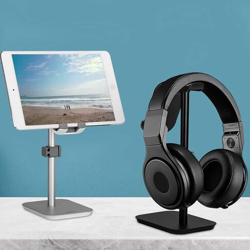Headphone Stand Holder Earphone Stand, Aluminum Alloy Holder Compatible with Kindle, e Book Reader Within 11 inch, Desktop Headphone Holder Cradle Dock(Silver) in Saudi Arabia
