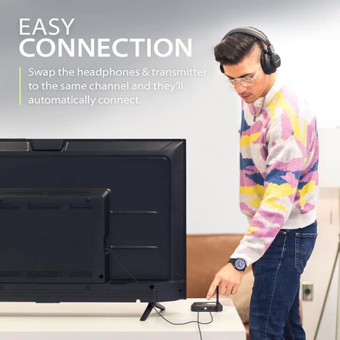Avantree Shift - مجموعة سماعات رأس متعددة للتلفزيون اللاسلكي، مثالية لمشاهدة جهازي تلفزيون أو أكثر، مع توافق متقاطع، ومرور، وطويلة المدى، وقابلة للتطوير إلى 3 أجهزة إرسال و100 سماعة رأس in Kuwait