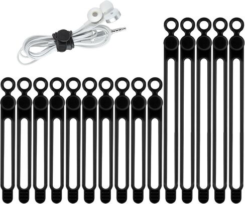 Molain Silicone Cable Ties, 16Pcs Reusable Cable Management Organizer Adjustable Cable Straps Elastic Cord Ties for Charging Cords Earphone Computer Wire Desk Travel Accessories(Black) in Saudi Arabia