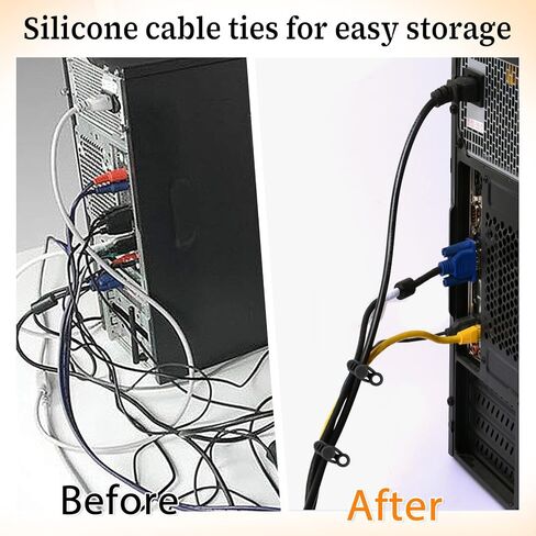 Molain Silicone Cable Ties, 16Pcs Reusable Cable Management Organizer Adjustable Cable Straps Elastic Cord Ties for Charging Cords Earphone Computer Wire Desk Travel Accessories(Black) in Saudi Arabia