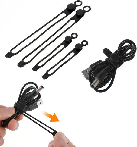 Molain Silicone Cable Ties, 16Pcs Reusable Cable Management Organizer Adjustable Cable Straps Elastic Cord Ties for Charging Cords Earphone Computer Wire Desk Travel Accessories(Black) in Saudi Arabia