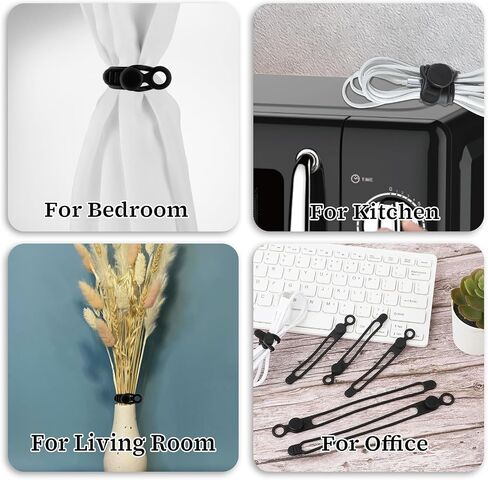 Molain Silicone Cable Ties, 16Pcs Reusable Cable Management Organizer Adjustable Cable Straps Elastic Cord Ties for Charging Cords Earphone Computer Wire Desk Travel Accessories(Black) in Saudi Arabia