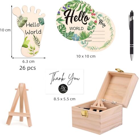 BKS 29Pcs Baby Cards for important moments in the shape of feet-Includes 1 Pcs Hello World Circular Newborn Sign with its pen and stand-Monthly Milestone wooden Baby Cards with assorted animals in Saudi Arabia