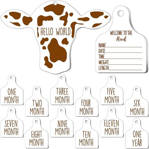 Maitys 14 Pieces Cow Baby Monthly Milestone Cards Rustic Wooden Ornament Herd Signs Cattle Newborn Photography Props to Record Your Baby's Growth, Gift for Pregnancy and Baby Shower (Black) in Saudi Arabia