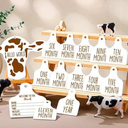 Maitys 14 Pieces Cow Baby Monthly Milestone Cards Rustic Wooden Ornament Herd Signs Cattle Newborn Photography Props to Record Your Baby's Growth, Gift for Pregnancy and Baby Shower (Black) in Saudi Arabia