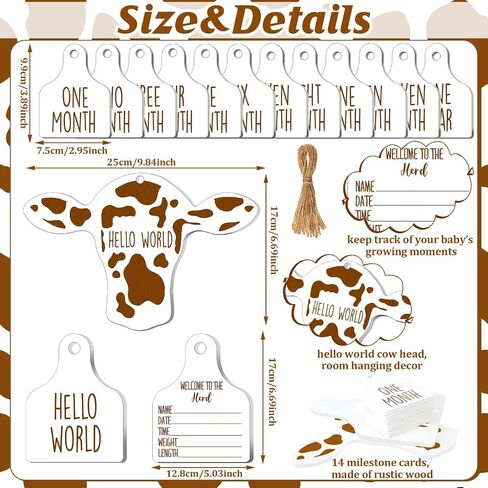 Maitys 14 Pieces Cow Baby Monthly Milestone Cards Rustic Wooden Ornament Herd Signs Cattle Newborn Photography Props to Record Your Baby's Growth, Gift for Pregnancy and Baby Shower (Black) in Saudi Arabia