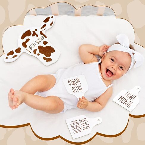 Maitys 14 Pieces Cow Baby Monthly Milestone Cards Rustic Wooden Ornament Herd Signs Cattle Newborn Photography Props to Record Your Baby's Growth, Gift for Pregnancy and Baby Shower (Black) in Saudi Arabia