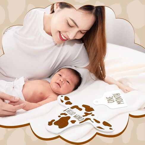 Maitys 14 Pieces Cow Baby Monthly Milestone Cards Rustic Wooden Ornament Herd Signs Cattle Newborn Photography Props to Record Your Baby's Growth, Gift for Pregnancy and Baby Shower (Black) in Saudi Arabia