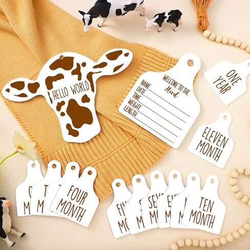 Maitys 14 Pieces Cow Baby Monthly Milestone Cards Rustic Wooden Ornament Herd Signs Cattle Newborn Photography Props to Record Your Baby's Growth, Gift for Pregnancy and Baby Shower (Black) in Saudi Arabia