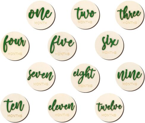 6Pack 3D Baby Months Signs Wooden Months Baby Milestone Double Sided Baby Monthly Milestone Cards 10cm Round Baby Milestone for New Parents Gift Set Newborn Infants 0-12 Months Growth Recording in Saudi Arabia