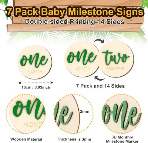 6Pack 3D Baby Months Signs Wooden Months Baby Milestone Double Sided Baby Monthly Milestone Cards 10cm Round Baby Milestone for New Parents Gift Set Newborn Infants 0-12 Months Growth Recording in Saudi Arabia