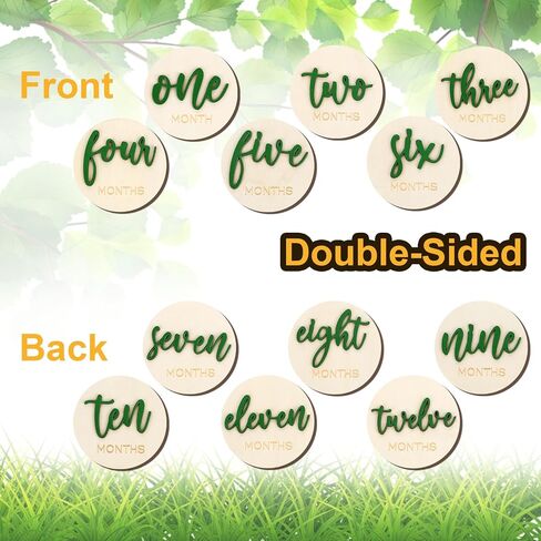 6Pack 3D Baby Months Signs Wooden Months Baby Milestone Double Sided Baby Monthly Milestone Cards 10cm Round Baby Milestone for New Parents Gift Set Newborn Infants 0-12 Months Growth Recording in Saudi Arabia