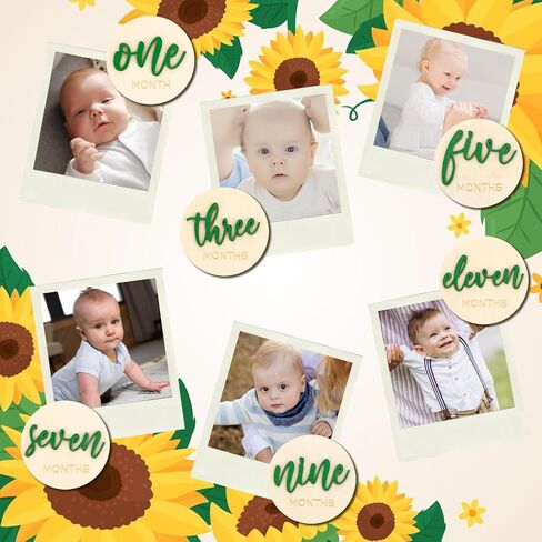 6Pack 3D Baby Months Signs Wooden Months Baby Milestone Double Sided Baby Monthly Milestone Cards 10cm Round Baby Milestone for New Parents Gift Set Newborn Infants 0-12 Months Growth Recording in Saudi Arabia