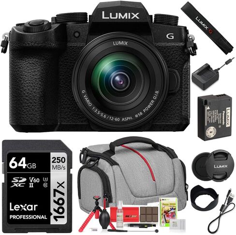 كاميرا باناسونيك DC-G95MDK LUMIX G95 20.3 ميجابكسل بدون مرآة 12-60 مم F3.5-5.6 MFT 3 بوصة حزمة عدسات OLED مع حقيبة كاميرا ديكو جير وملحقاتها وبطاقة ذاكرة Lexar 64 جيجابايت SDXC in Saudi Arabia