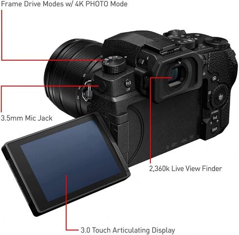 كاميرا باناسونيك DC-G95MDK LUMIX G95 20.3 ميجابكسل بدون مرآة 12-60 مم F3.5-5.6 MFT 3 بوصة حزمة عدسات OLED مع حقيبة كاميرا ديكو جير وملحقاتها وبطاقة ذاكرة Lexar 64 جيجابايت SDXC in Saudi Arabia
