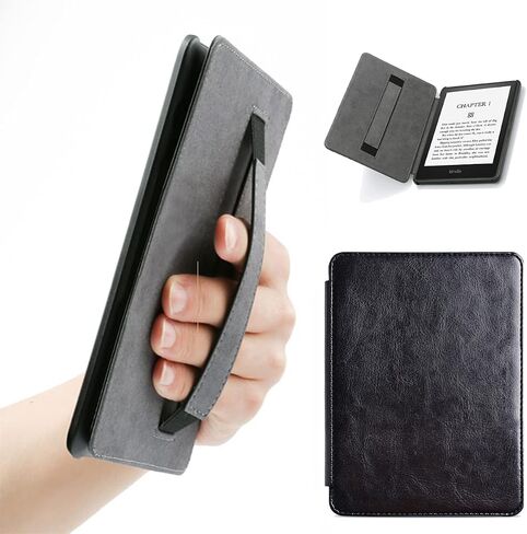 حافظة لجهاز Kindle Paperwhite الجديد مقاس 6.8 بوصات مع إصدار يحمل التوقيع (الجيل الحادي عشر، إصدار 2021) غطاء كتاب من جلد البولي يوريثان مع تنبيه/غفو تلقائي (أسود) in Kuwait