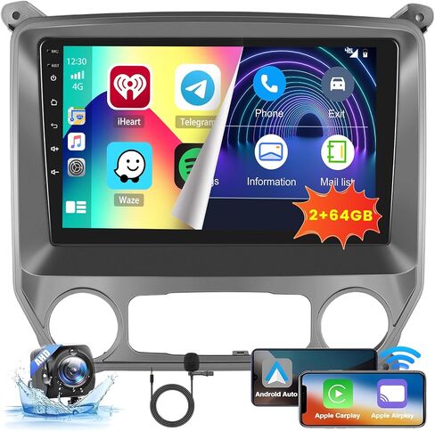 Hikity 2+64GB Android 13 Carplay Stereo for 2014-2018 GMC Sierra Chevy Chevrolet Silverado Radio, 10.1'' Touch Screen with Wireless Carplay Android Auto GPS HiFi WiFi Bluetooth FM Backup Camera MIC in Saudi Arabia