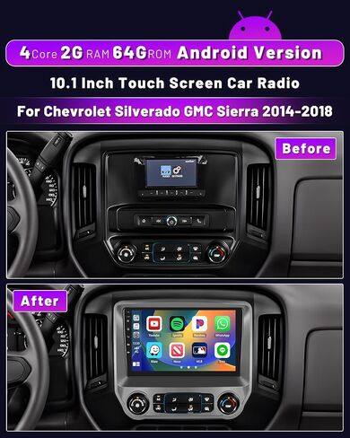 Hikity 2+64GB Android 13 Carplay Stereo for 2014-2018 GMC Sierra Chevy Chevrolet Silverado Radio, 10.1'' Touch Screen with Wireless Carplay Android Auto GPS HiFi WiFi Bluetooth FM Backup Camera MIC in Saudi Arabia