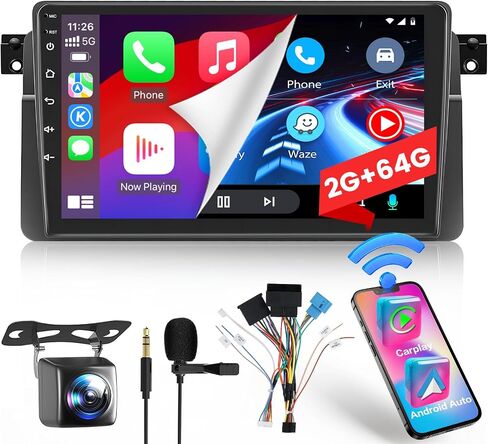 Hikity 2+64GB Android 13 Carplay Stereo لراديو BMW Series 3 E46 1998-2006، شاشة لمس 9 بوصة داخل لوحة القيادة مع نظام Apple Carplay اللاسلكي Android Auto، HiFi، WiFi، BT، FM، كاميرا احتياطية، أسود in Saudi Arabia