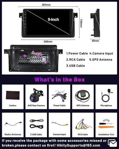 Hikity 2+64GB Android 13 Carplay Stereo for 1998-2006 BMW Series 3 E46 Radio, 9 Inch Touch Screen in-Dash Navigation with Wireless Apple Carplay Android Auto, HiFi, WiFi, BT, FM, Backup Cam, Black in Saudi Arabia