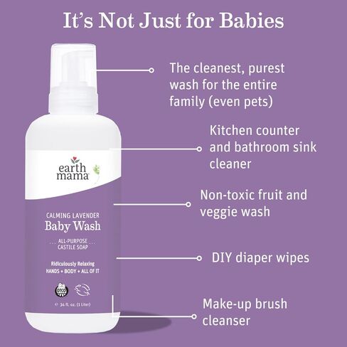 Earth Mama Calming Lavender Baby Wash Liquid Foaming Hand Soap Set, Organic All-Purpose Lavender Body Wash for Sensitive Skin, Castile Soap Coconut Oil, Calendula, & Aloe, 5.3Fl Oz & Liter Refill in Saudi Arabia