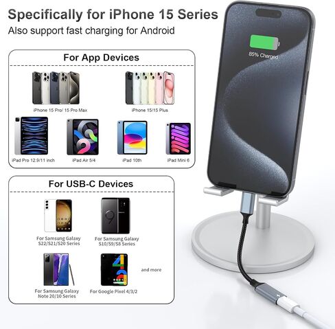 2 حزمة كابل محول Lightning إلى USB C، سلك شحن سريع 27 وات PD Lightning أنثى إلى نوع C ذكر محول كابل لهاتف iPhone 15/15 Pro/15 Pro Max/15 Plus/ipad/Samsung، Google Pixel، وليس صوت/OTG in Kuwait