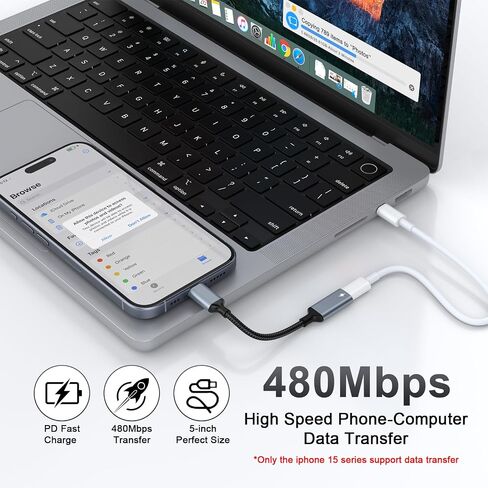 2 حزمة كابل محول Lightning إلى USB C، سلك شحن سريع 27 وات PD Lightning أنثى إلى نوع C ذكر محول كابل لهاتف iPhone 15/15 Pro/15 Pro Max/15 Plus/ipad/Samsung، Google Pixel، وليس صوت/OTG in Kuwait