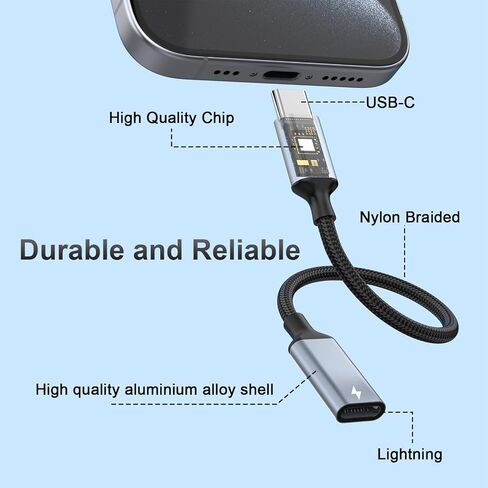 2 حزمة كابل محول Lightning إلى USB C، سلك شحن سريع 27 وات PD Lightning أنثى إلى نوع C ذكر محول كابل لهاتف iPhone 15/15 Pro/15 Pro Max/15 Plus/ipad/Samsung، Google Pixel، وليس صوت/OTG in Kuwait