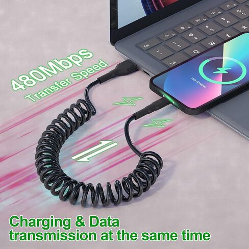 سلك شاحن سيارة iPhone ملفوف، قطعتان، متوافق مع Apple Carplay ومعتمد من MFi، كابل USB قصير إلى Lightning مع نقل البيانات وLED، شاحن iPhone قابل للسحب لأجهزة iPhone/Pad/Pod in Kuwait