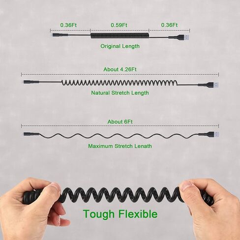 سلك شاحن سيارة iPhone ملفوف، قطعتان، متوافق مع Apple Carplay ومعتمد من MFi، كابل USB قصير إلى Lightning مع نقل البيانات وLED، شاحن iPhone قابل للسحب لأجهزة iPhone/Pad/Pod in Kuwait
