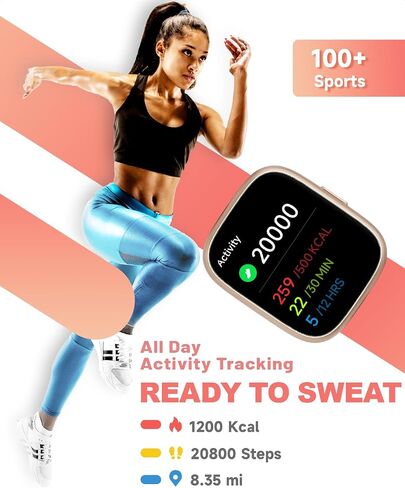 Smart Watch for Women, Alexa Built-in, Answer/Make Calls, 1.83" Fitness Tracker Watch with Heart Rate Monitor, Sleep Tracker, Pedometer, IP68 Waterproof, Smartwatch Compatible Android iOS in Saudi Arabia