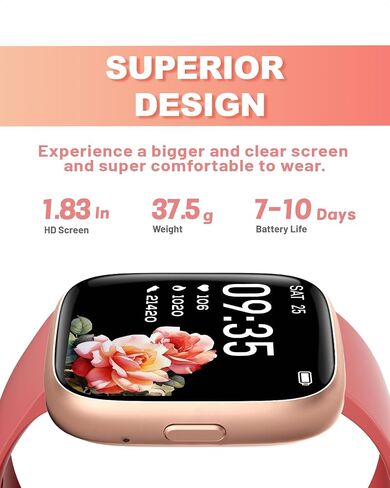 Smart Watch for Women, Alexa Built-in, Answer/Make Calls, 1.83" Fitness Tracker Watch with Heart Rate Monitor, Sleep Tracker, Pedometer, IP68 Waterproof, Smartwatch Compatible Android iOS in Saudi Arabia