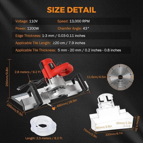 BEAMNOVA Tile Bevel Cutter Electric 43° Tile Chamfering Tool For Ceramic Porcelain Tiles with 2 Saw Blades 110V 1200W 13000rpm Angle Cutting Machine in Saudi Arabia