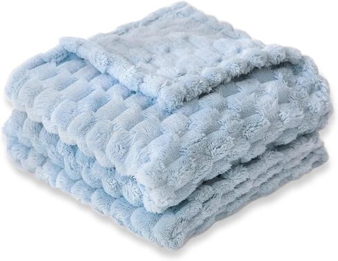 HOMRITAR Baby Blanket for Boys or Girls 3D Jacquard Fluffy Fuzzy Soft Warm Cozy Flannel Fleece Warm Blanket for Nursery, Stroller Toddler Bedding (30 x 40 Inch, Blue) in Saudi Arabia
