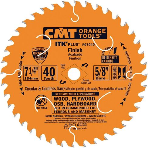 CMT P07040-X10 ITK Plus Finish Saw Blade Masterpack، 7-1/4 × 40 سن، 10° ATB+مقص مع تجويف 5/8 بوصة<> - 10 عبوات in Saudi Arabia