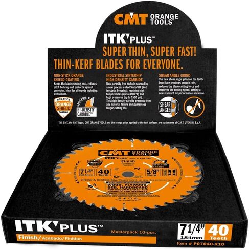 CMT P07040-X10 ITK Plus Finish Saw Blade Masterpack، 7-1/4 × 40 سن، 10° ATB+مقص مع تجويف 5/8 بوصة<> - 10 عبوات in Saudi Arabia
