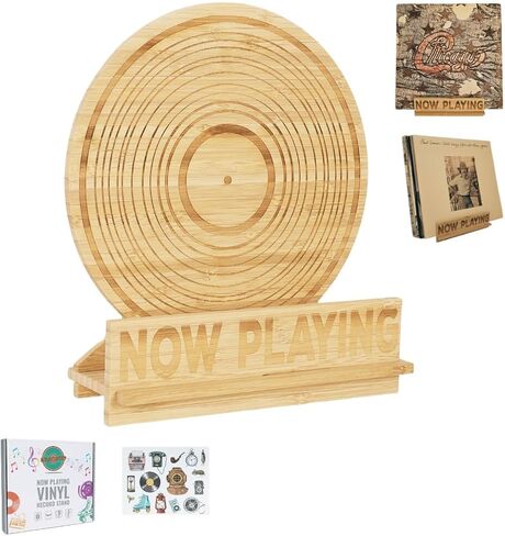 Now Playing Vinyl Record Stand Wall Mount w/Adhesive Hook & Stickers - Bamboo Tabletop Now Playing Record Stand - Holds up to 5 Records - Durable Now Playing Vinyl Record Wall Mount - Vinyl Wall Mount in Saudi Arabia