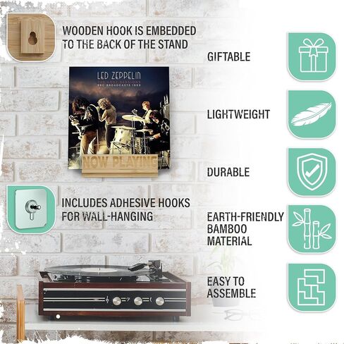 Now Playing Vinyl Record Stand Wall Mount w/Adhesive Hook & Stickers - Bamboo Tabletop Now Playing Record Stand - Holds up to 5 Records - Durable Now Playing Vinyl Record Wall Mount - Vinyl Wall Mount in Saudi Arabia