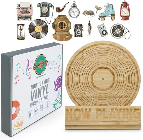 Now Playing Vinyl Record Stand Wall Mount w/Adhesive Hook & Stickers - Bamboo Tabletop Now Playing Record Stand - Holds up to 5 Records - Durable Now Playing Vinyl Record Wall Mount - Vinyl Wall Mount in Saudi Arabia