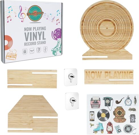 Now Playing Vinyl Record Stand Wall Mount w/Adhesive Hook & Stickers - Bamboo Tabletop Now Playing Record Stand - Holds up to 5 Records - Durable Now Playing Vinyl Record Wall Mount - Vinyl Wall Mount in Saudi Arabia