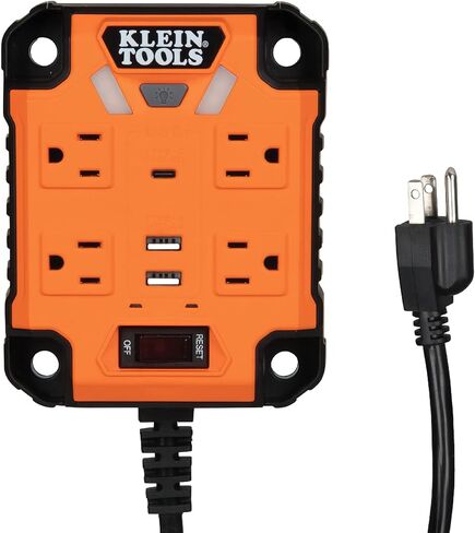 Klein Tools 29610 PowerHub, 6 Surge Protected Covered 15A Outlets, 5000 Lumen Work Light, 4 USB Ports, Built-in GFCI, Overcurrent Protection in Saudi Arabia