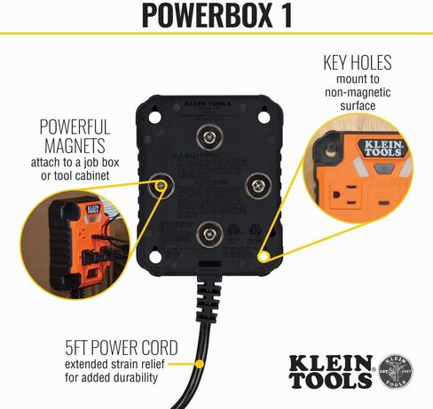 Klein Tools 29610 PowerHub, 6 Surge Protected Covered 15A Outlets, 5000 Lumen Work Light, 4 USB Ports, Built-in GFCI, Overcurrent Protection in Saudi Arabia