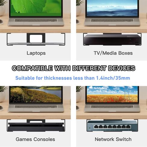 حامل كمبيوتر محمول تحت المكتب، حامل رف معدني أسفل المكتب لأجهزة الكمبيوتر المحمول، Mac Mini، MacBook، لوحة المفاتيح للأجهزة التي يقل سمكها عن 1.4 بوصة (أسود) in Kuwait